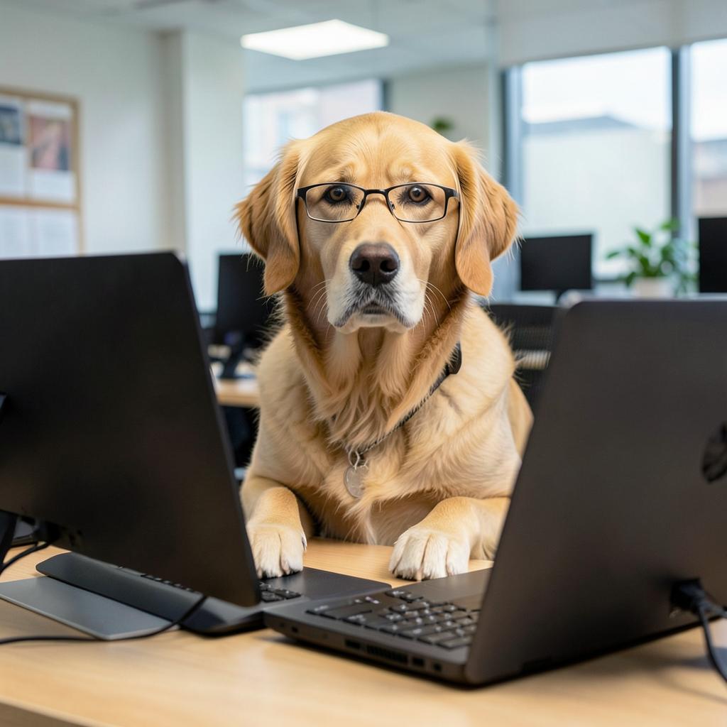 Dog at computer